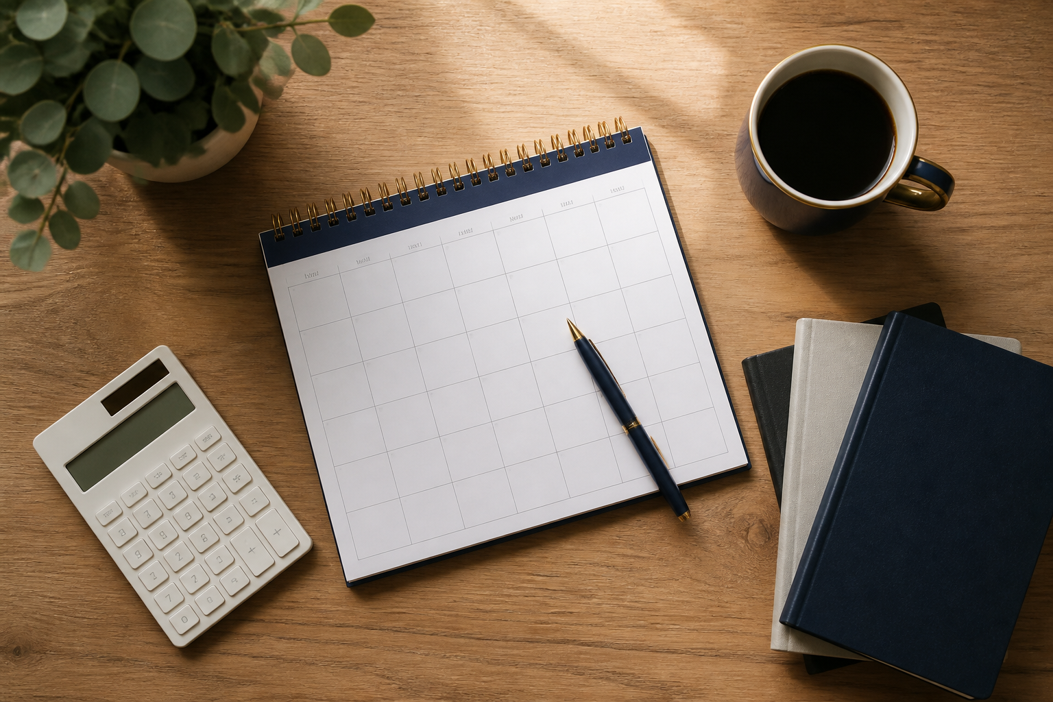 A clear study plan and monthly budget laid out on a desk.